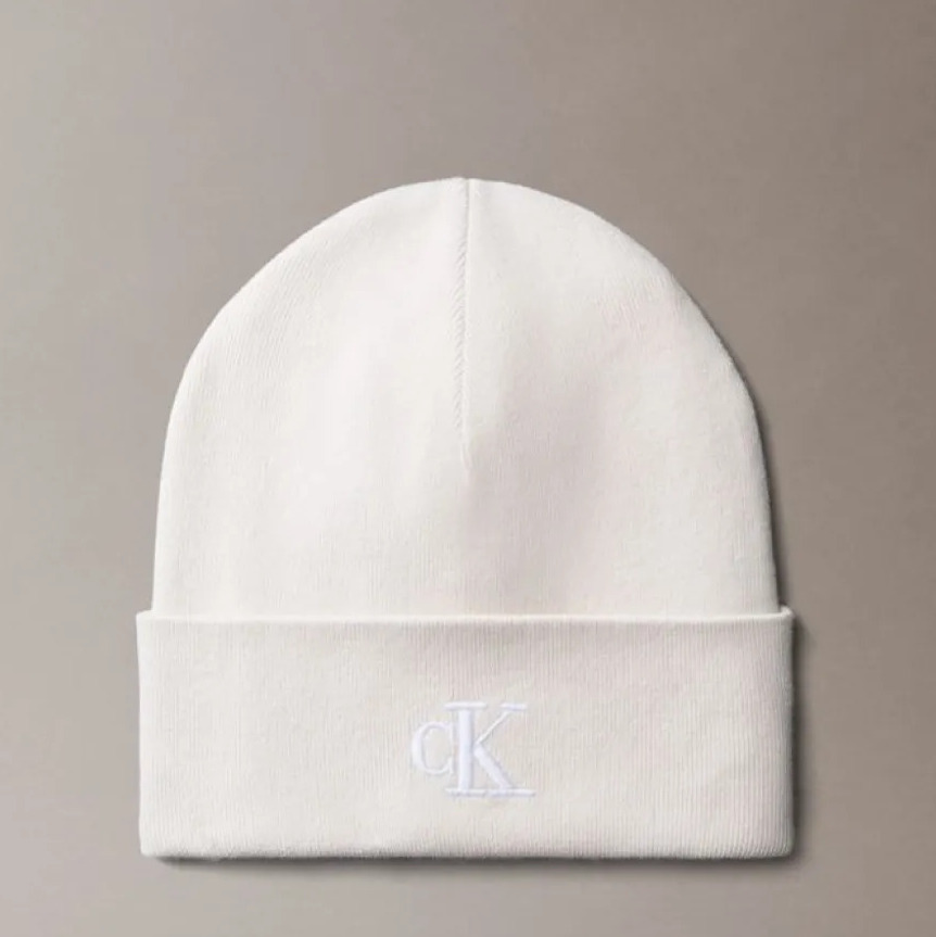 Unisex Ecru CK Fine Rib Beanie Calvin Klein LV04F8098G-ACG