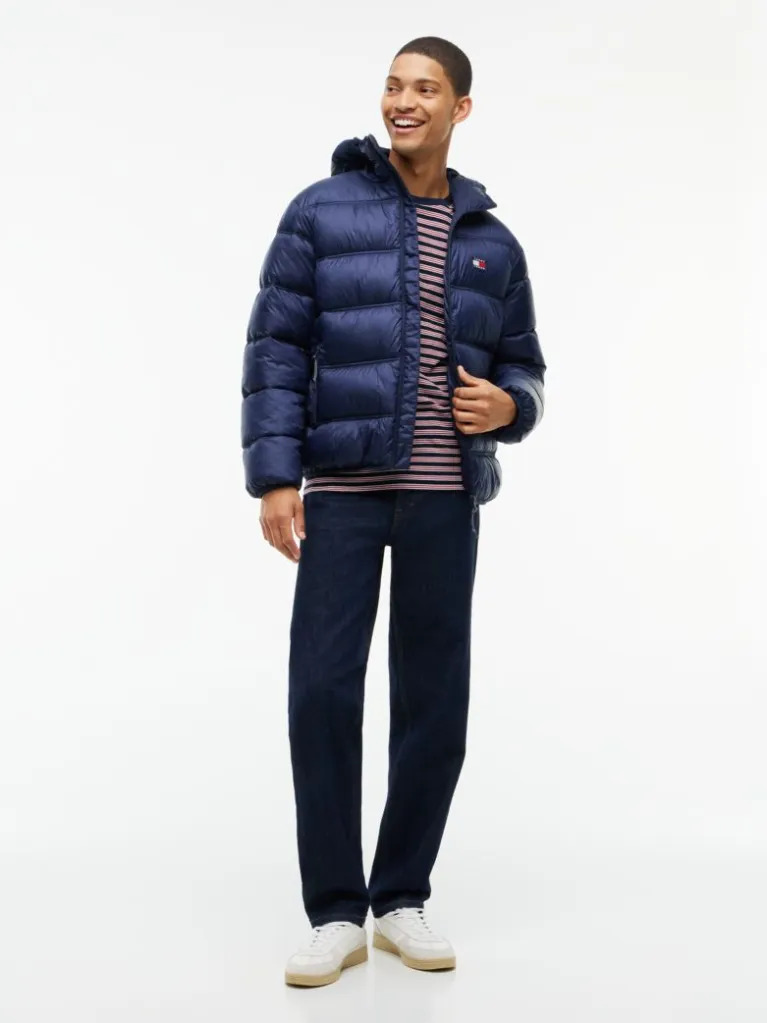 Men's Navy Blue TJM HOODED LOGO PUFFER JACKET Tommy Jeans DM0DM22044-C1G
