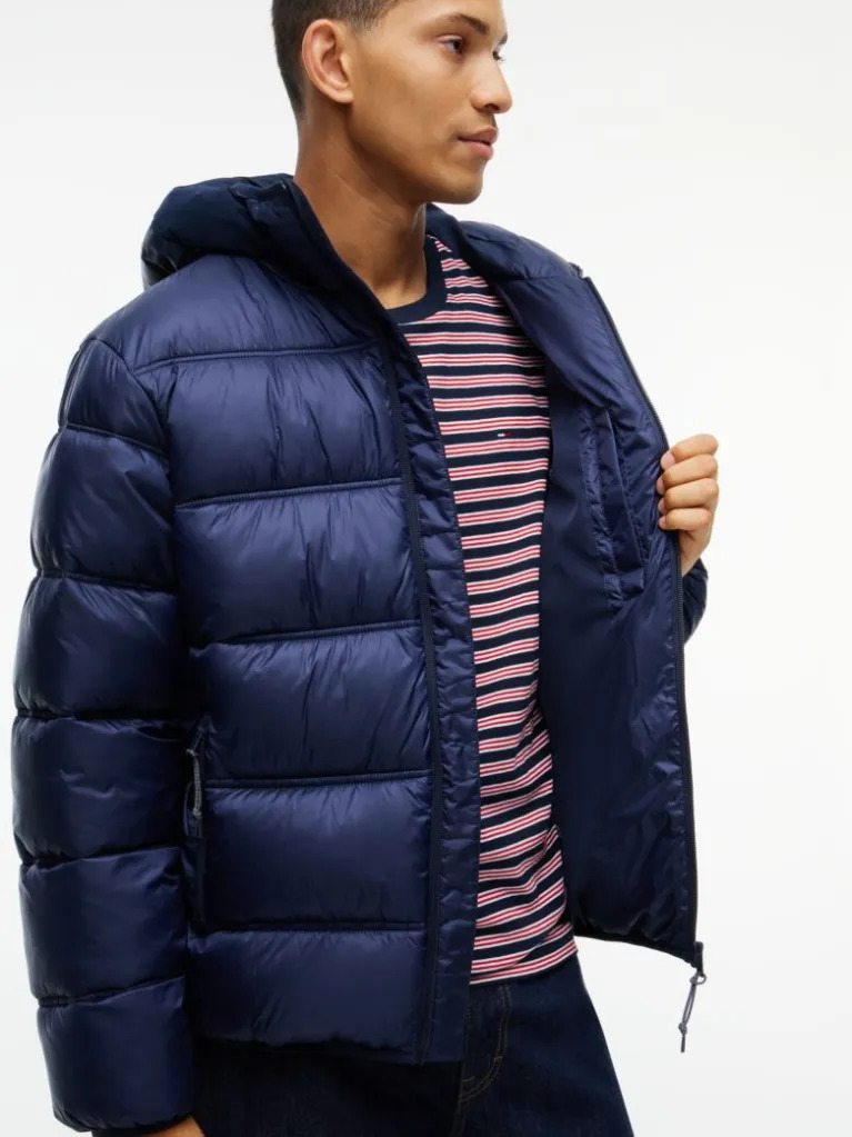 Men's Navy Blue TJM HOODED LOGO PUFFER JACKET Tommy Jeans DM0DM22044-C1G
