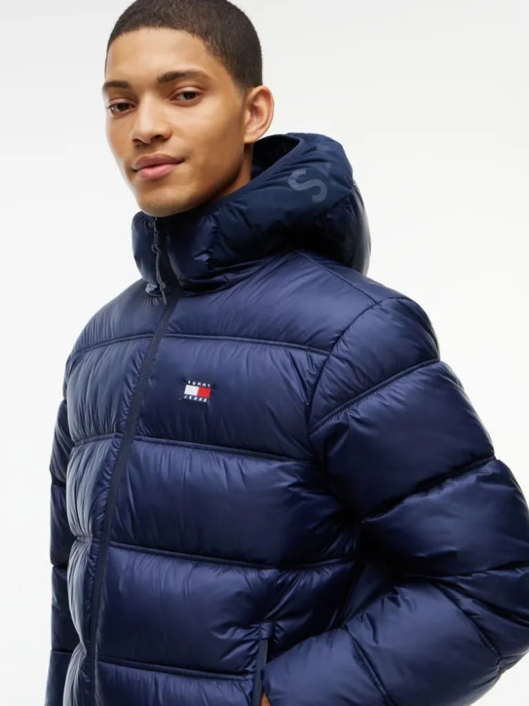 Men's Navy Blue TJM HOODED LOGO PUFFER JACKET Tommy Jeans DM0DM22044-C1G
