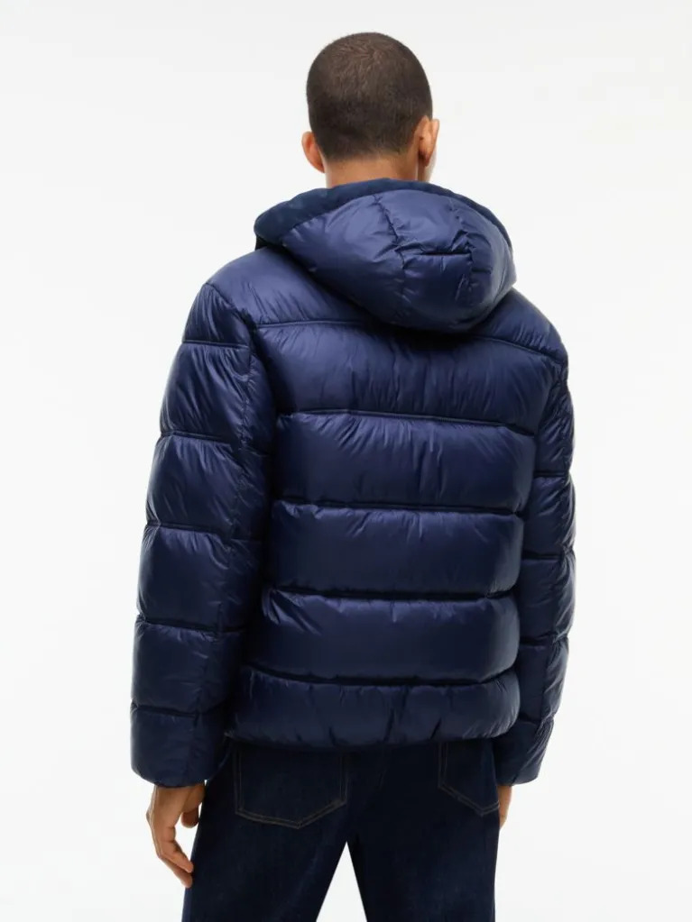 Men's Navy Blue TJM HOODED LOGO PUFFER JACKET Tommy Jeans DM0DM22044-C1G