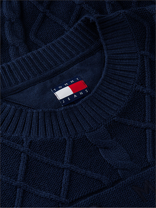 Men's Navy Blue TJM RLX FLAG CABLE SWEATER Tommy Jeans DM0DM23614-C1G