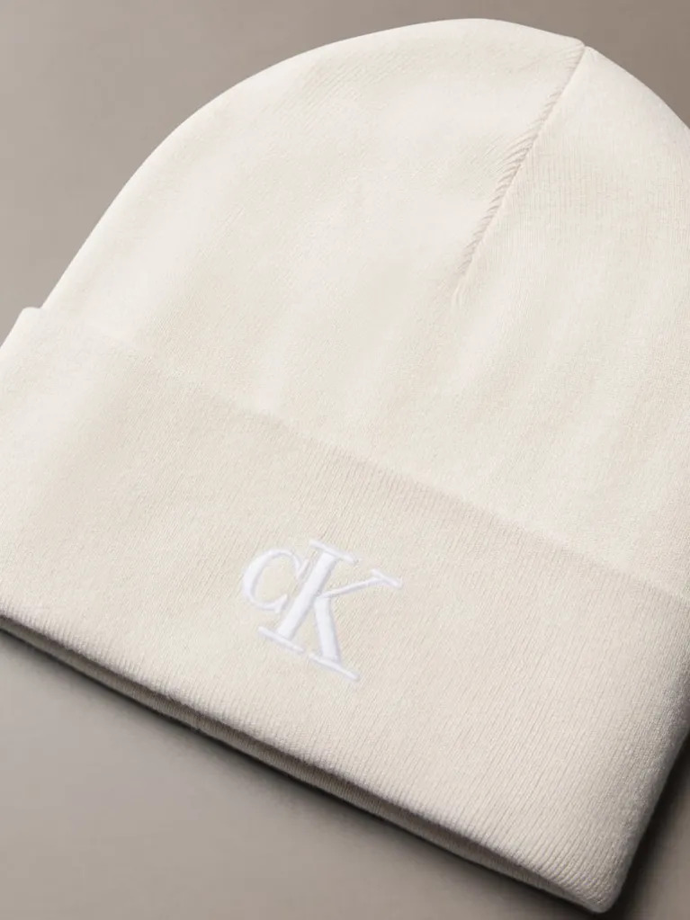 Unisex Ecru CK Fine Rib Beanie Calvin Klein LV04F8098G-ACG