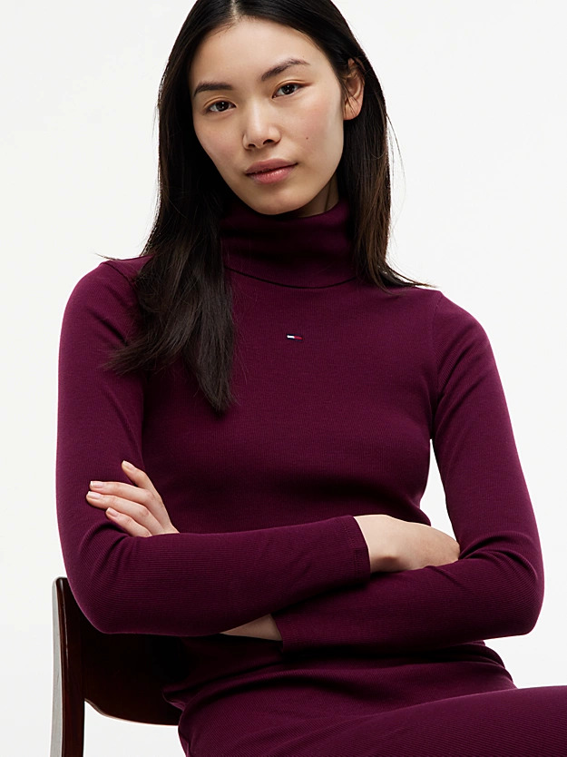 Women's Calypso Berry TJW TURTLENECK  BODYCON MIDI DRESS Tommy Jeans DW0DW23320-V11