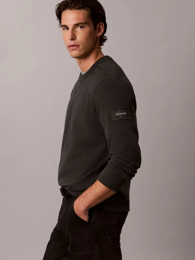 Men's Pirate Black Ls EU 350Terry Badge Cn Sweatshirt Calvin Klein LV04RJ200G-8MN