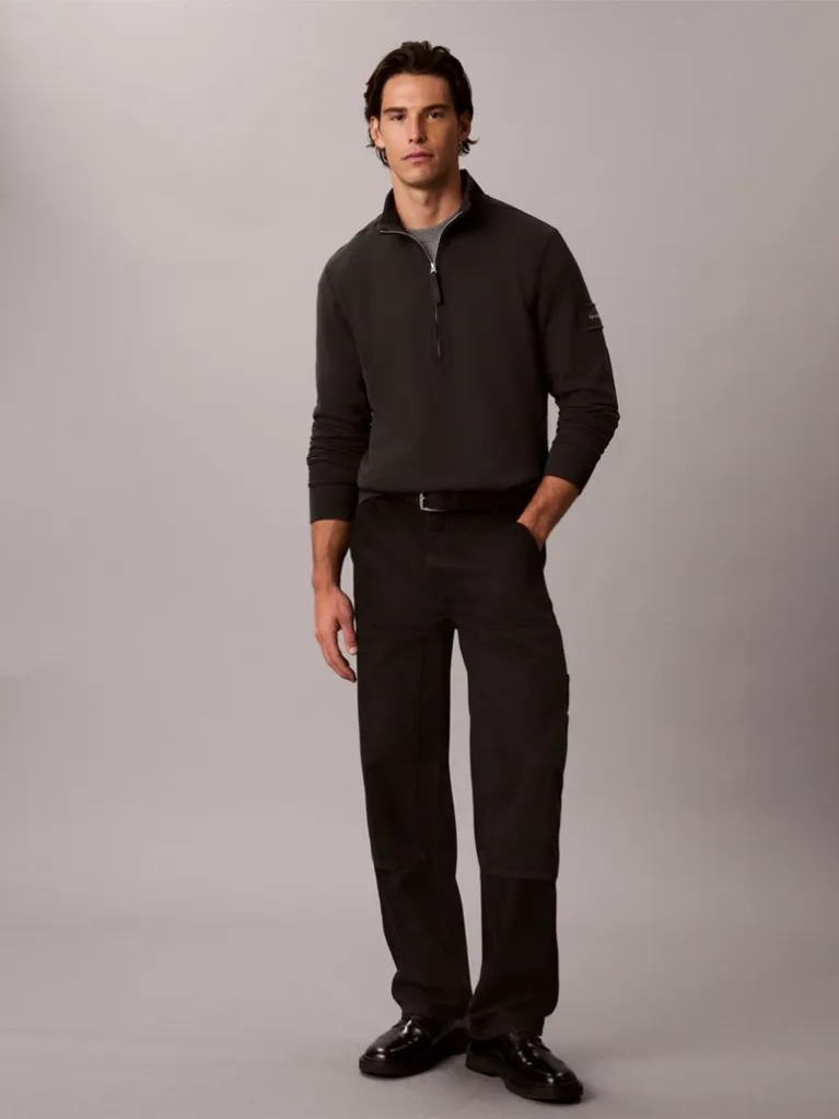 Men's Pirate Black Ls EU 350Terry Badge Qtr Zip Sweatshirt Calvin Klein LV04RJ203G-8MN