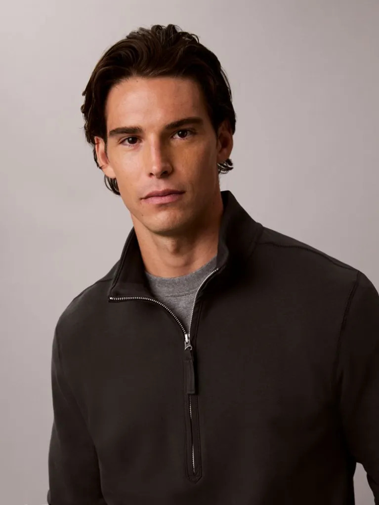 Men's Pirate Black Ls EU 350Terry Badge Qtr Zip Sweatshirt Calvin Klein LV04RJ203G-8MN