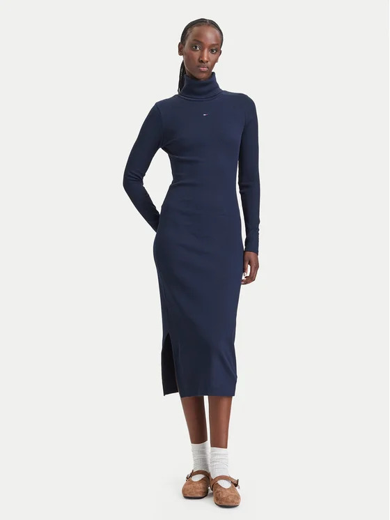 Women's Navy Blue TJW TURTLENECK  BODYCON MIDI DRESS Tommy Jeans DW0DW23320-C1G
