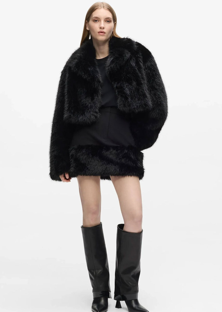 Women's Black FAUX FUR DETAIL COAT Karl Lagerfeld B4W15006-999 Black