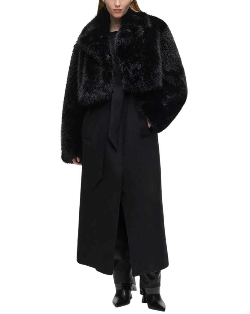 Women's Black FAUX FUR DETAIL COAT Karl Lagerfeld B4W15006-999 Black