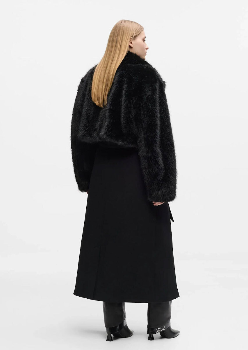Women's Black FAUX FUR DETAIL COAT Karl Lagerfeld B4W15006-999 Black
