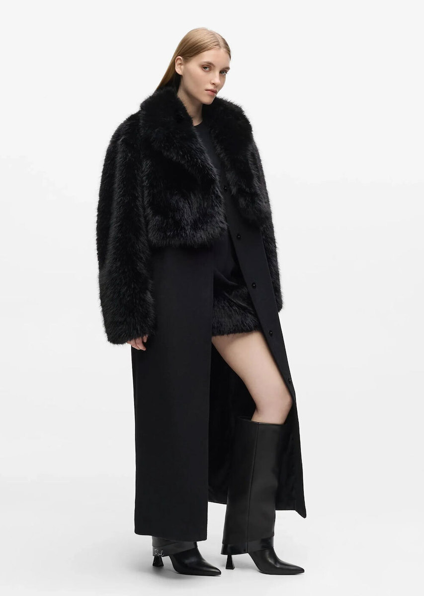 Women's Black FAUX FUR DETAIL COAT Karl Lagerfeld B4W15006-999 Black