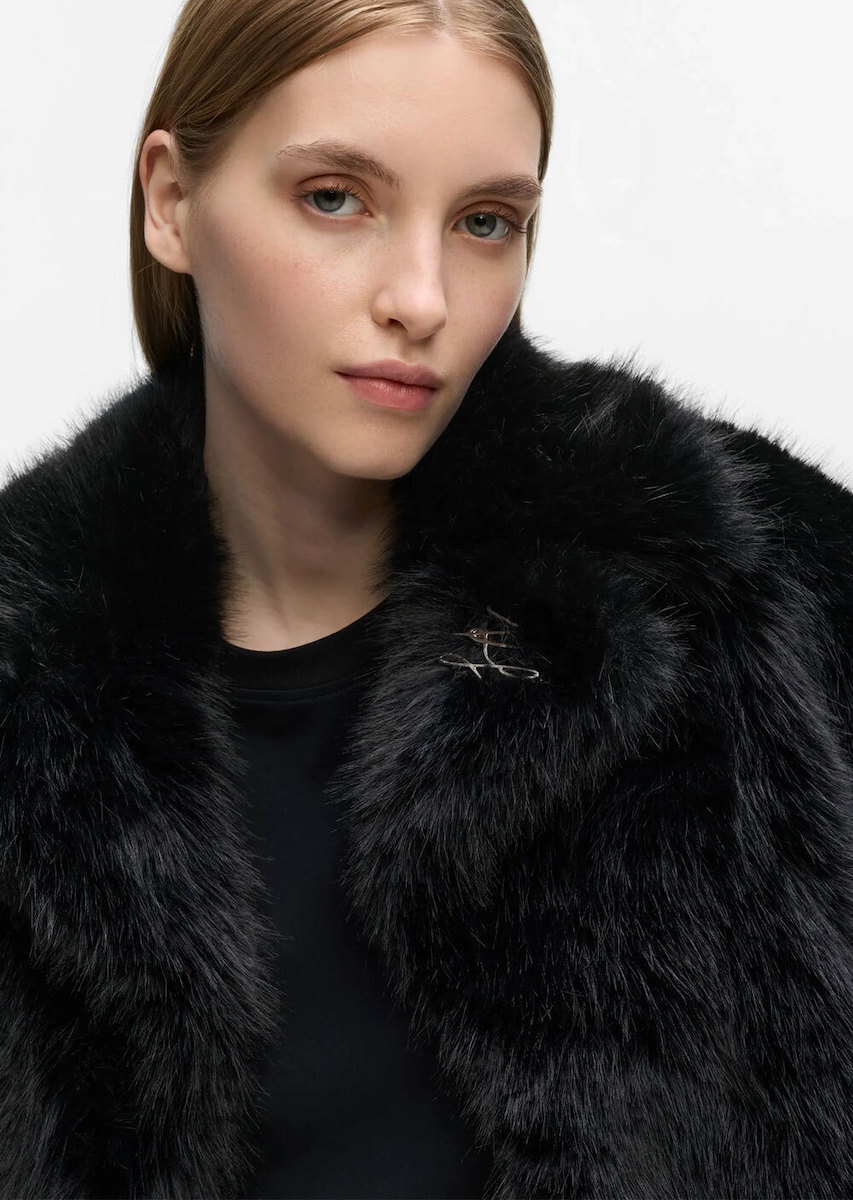Women's Black FAUX FUR DETAIL COAT Karl Lagerfeld B4W15006-999 Black