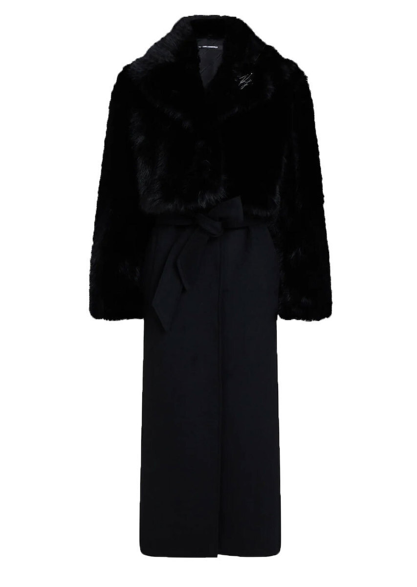 Women's Black FAUX FUR DETAIL COAT Karl Lagerfeld B4W15006-999 Black