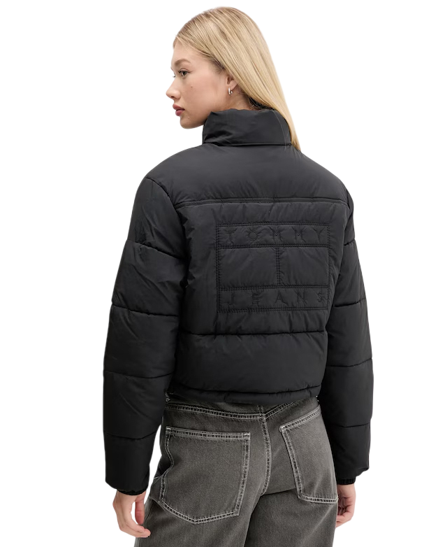 Women's Black Tjw Flag Back Crop Ess Puffer Jacket Tommy Jeans DW0DW21620-BDS