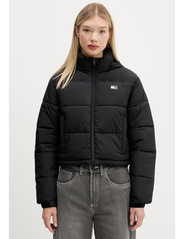 Women's Black Tjw Flag Back Crop Ess Puffer Jacket Tommy Jeans DW0DW21620-BDS