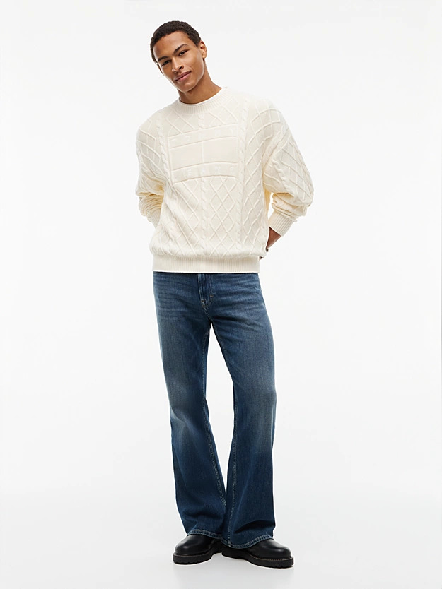 Men's Cream TJM RLX FLAG CABLE SWEATER Tommy Jeans DM0DM23614-AEF