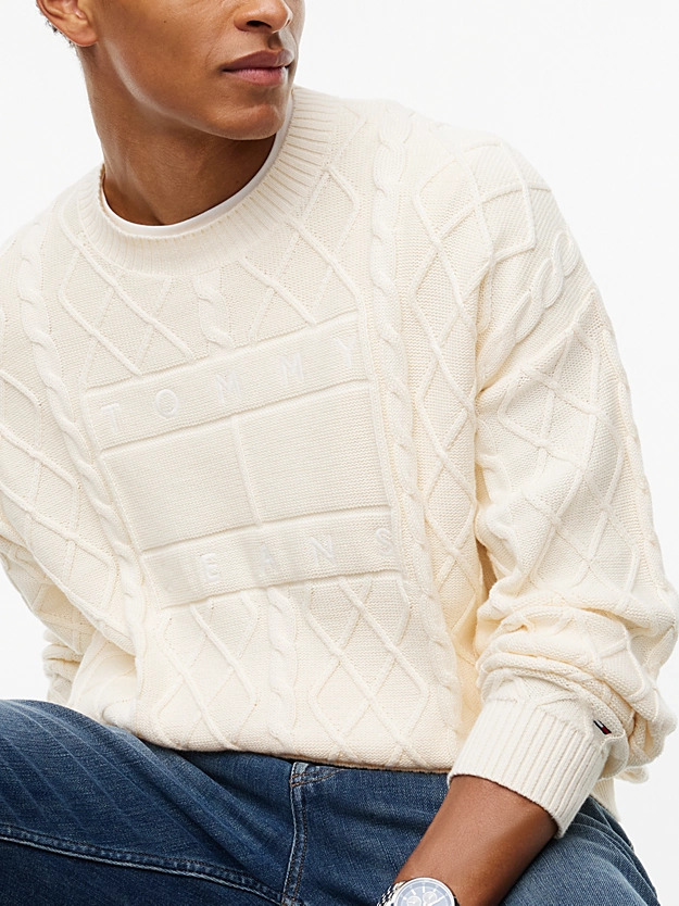 Men's Cream TJM RLX FLAG CABLE SWEATER Tommy Jeans DM0DM23614-AEF