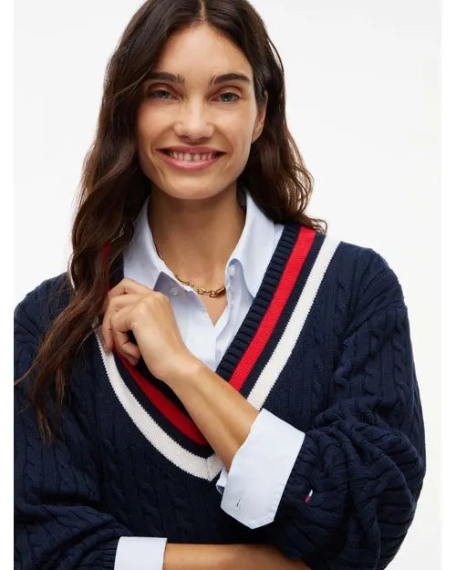 Women's Navy Blue TJW CABLE RWB SWEATER DRESS EXT Tommy Jeans DW0DW23540-C1G