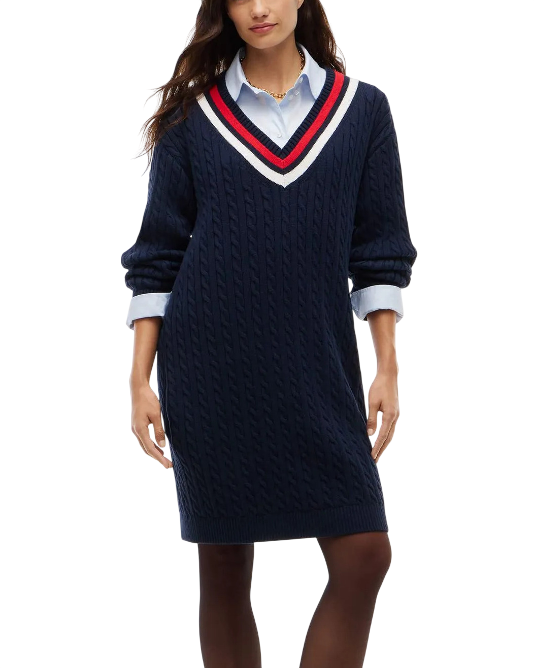 Women's Navy Blue TJW CABLE RWB SWEATER DRESS EXT Tommy Jeans DW0DW23540-C1G