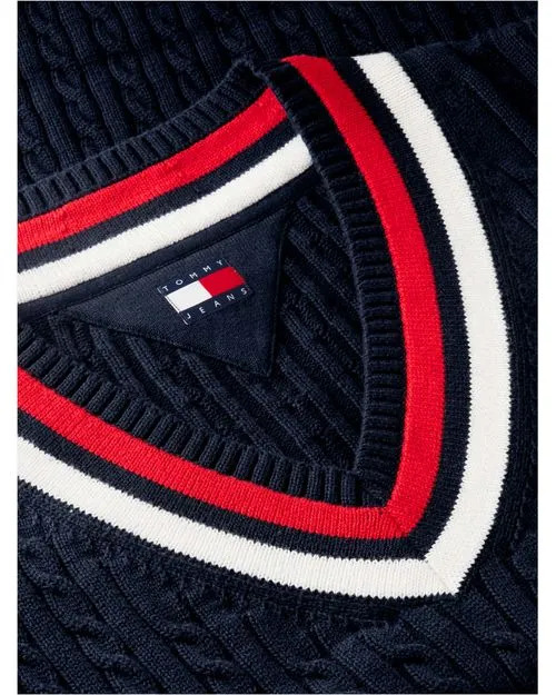 Women's Navy Blue TJW CABLE RWB SWEATER DRESS EXT Tommy Jeans DW0DW23540-C1G