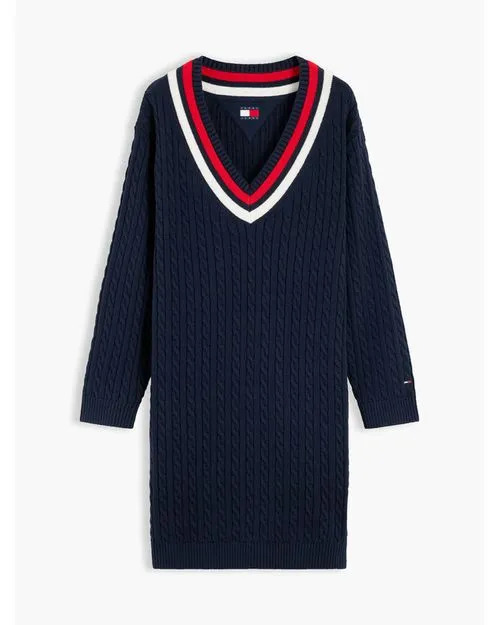 Women's Navy Blue TJW CABLE RWB SWEATER DRESS EXT Tommy Jeans DW0DW23540-C1G