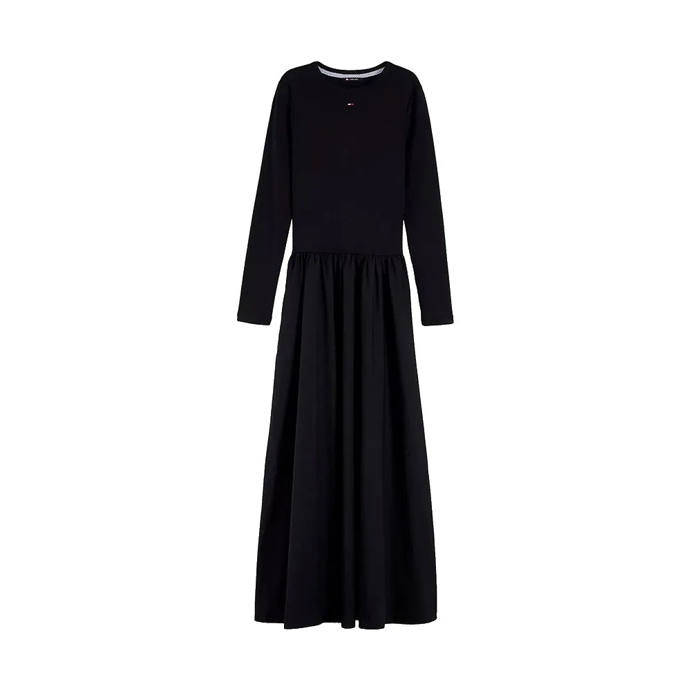 Women's Black TJW RIB POPLIN MIDI LS DRESS EXT Tommy Jeans DW0DW23326-BDS