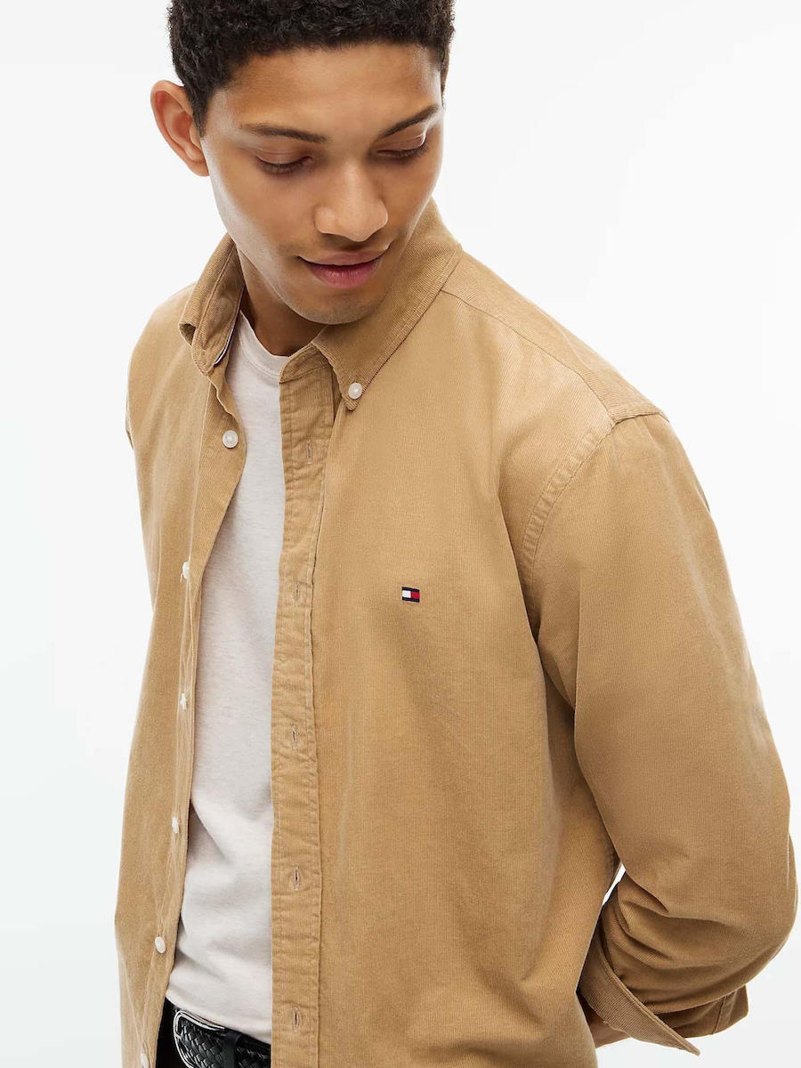 Men's Beige SOLID CORDUROY RF SHIRT Tommy Hilfiger MW0MW40486-ABS