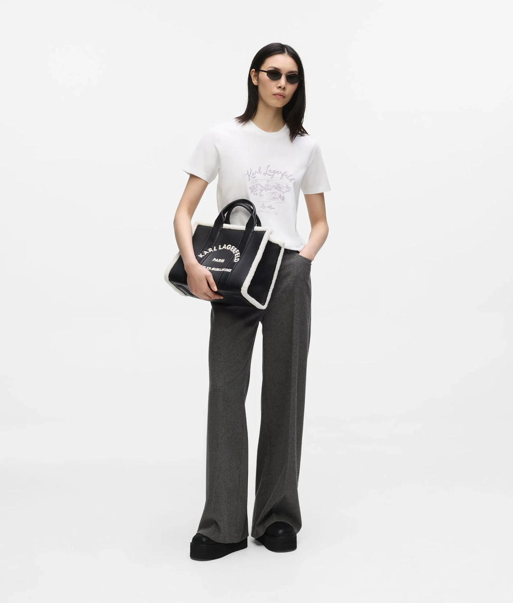 Women's Black K/RSG MD SQUARE TOTE SHEARLING BAG Karl Lagerfeld B4W30087-999 Black