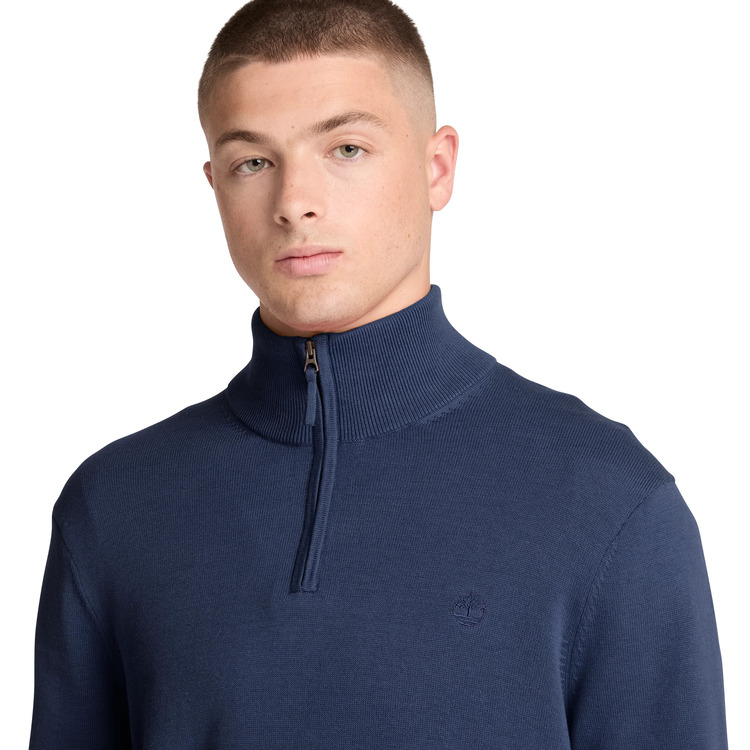 Men's Navy Blue Cotton 1/4 Zip Sweater Timberland TBC0YHAY-433