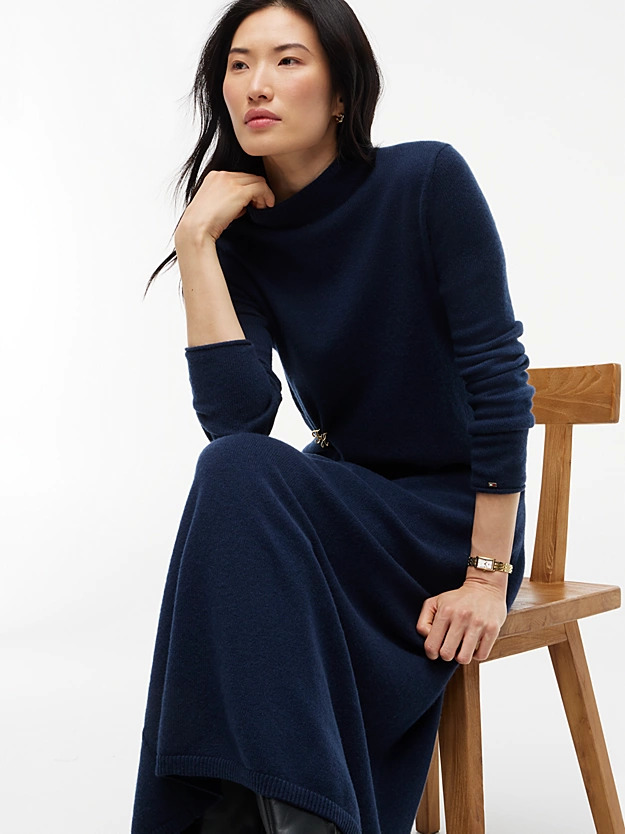 Women's Navy Blue Soft Wool Jersey Dress Tommy Hilfiger WW0WW52197-C1G