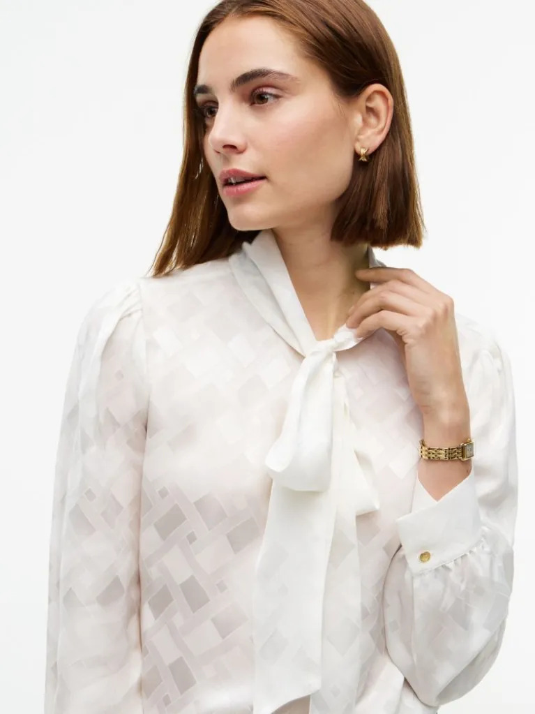 Women's Ecru Fluid Jacquard Tie Detail Shirt Tommy Hilfiger WW0WW52238-YA8