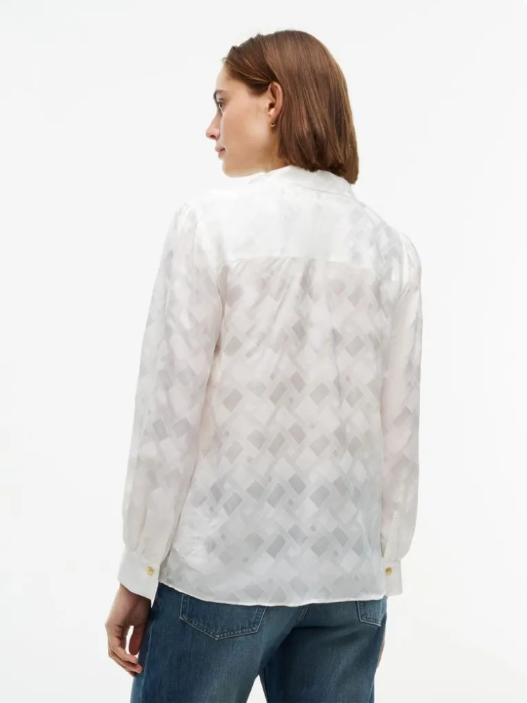 Women's Ecru Fluid Jacquard Tie Detail Shirt Tommy Hilfiger WW0WW52238-YA8
