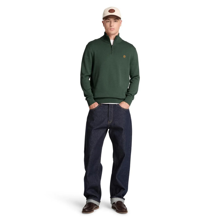 Men's Green Cotton 1/4 Zip Sweater Timberland TBC0YHAY-398