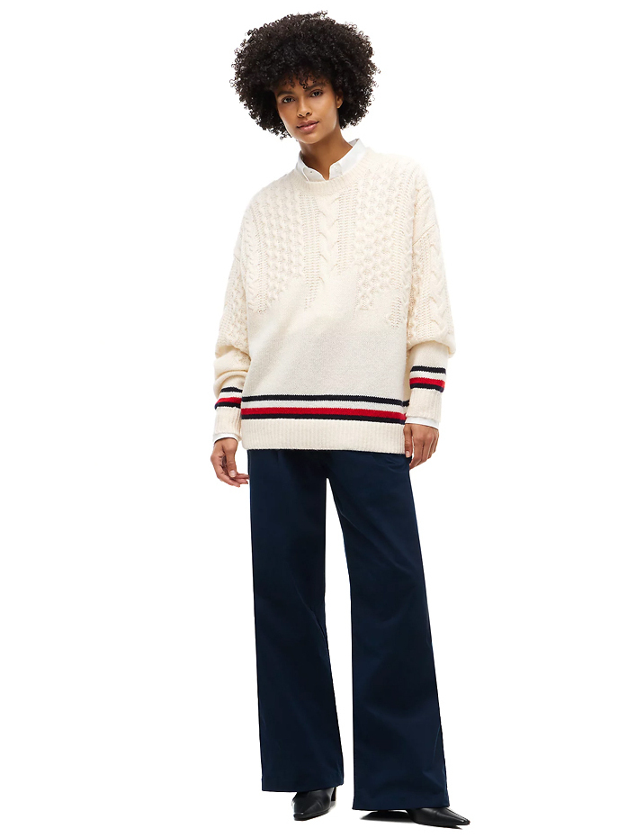 Women's Beige Tjw Ovs Placement Cable Sweater Tommy Jeans DW0DW23353-AEF