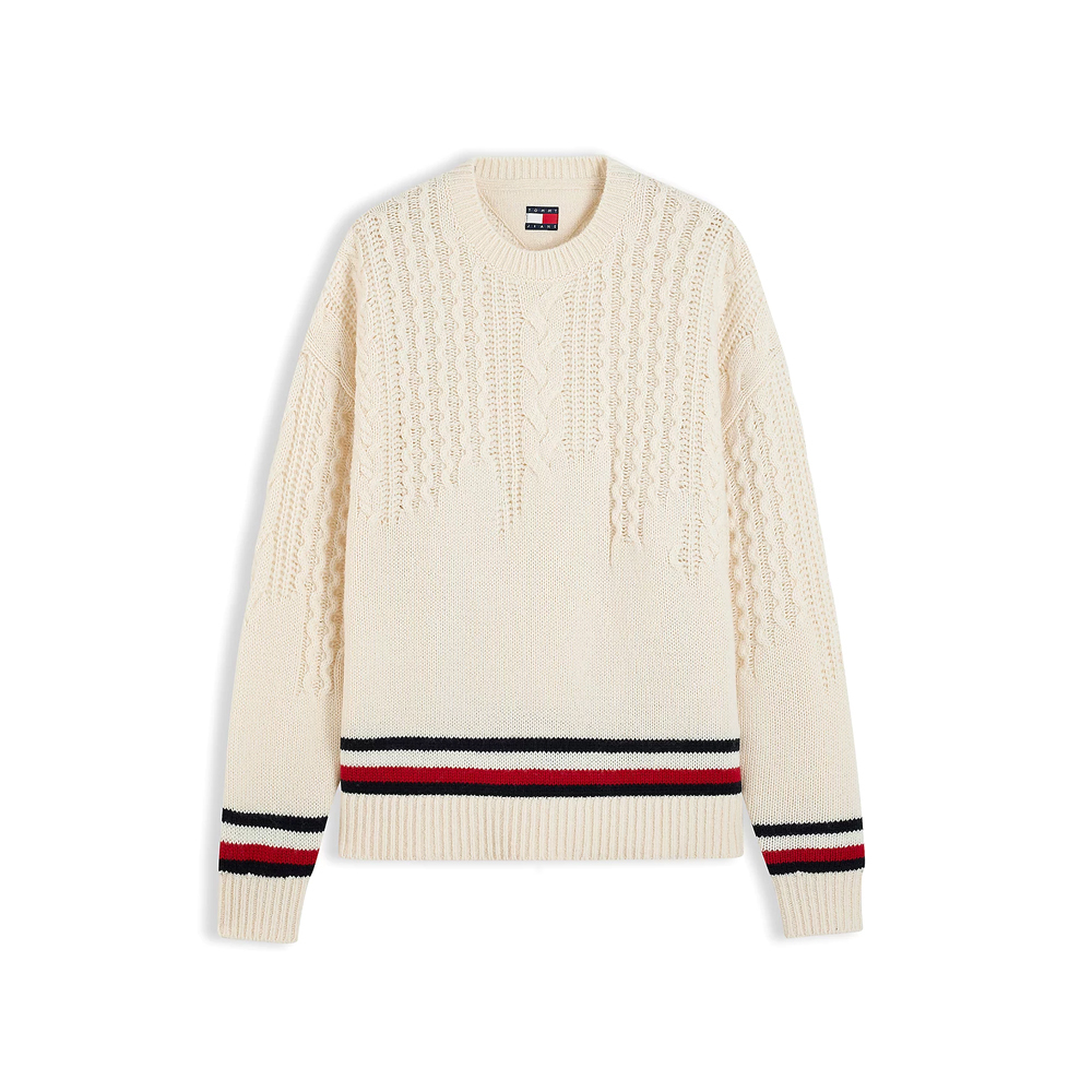 Women's Beige Tjw Ovs Placement Cable Sweater Tommy Jeans DW0DW23353-AEF