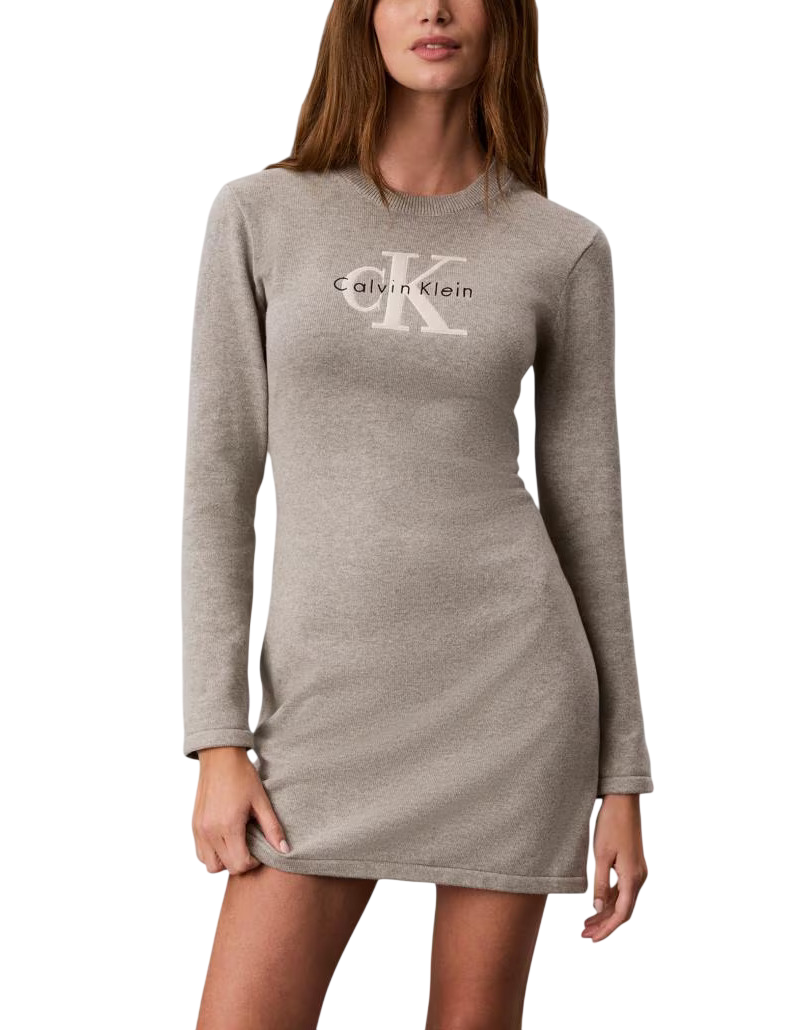 Women's Grey LS LOGO MINIDRESS Calvin Klein LV047H319G-P7A