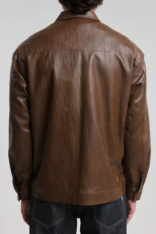 Men's Brown Faux Leather Jacket Royal Denim Kitami5168-Brown