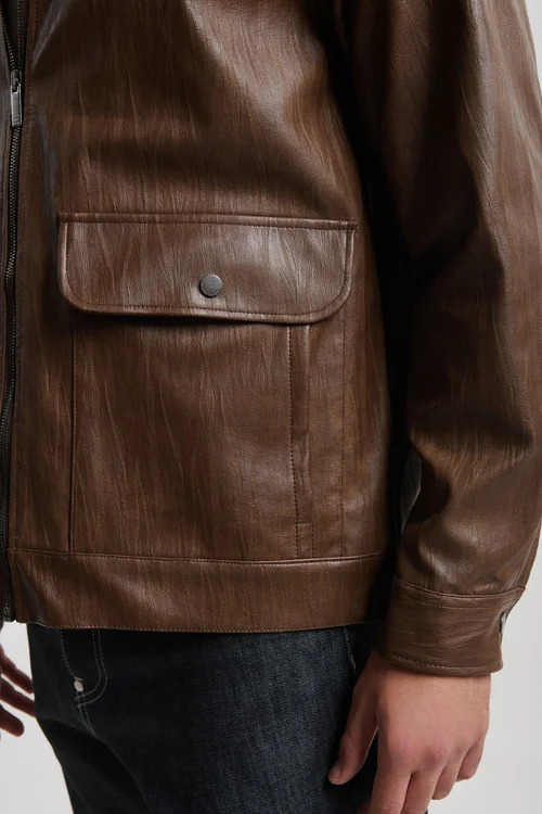 Men's Brown Faux Leather Jacket Royal Denim Kitami5168-Brown