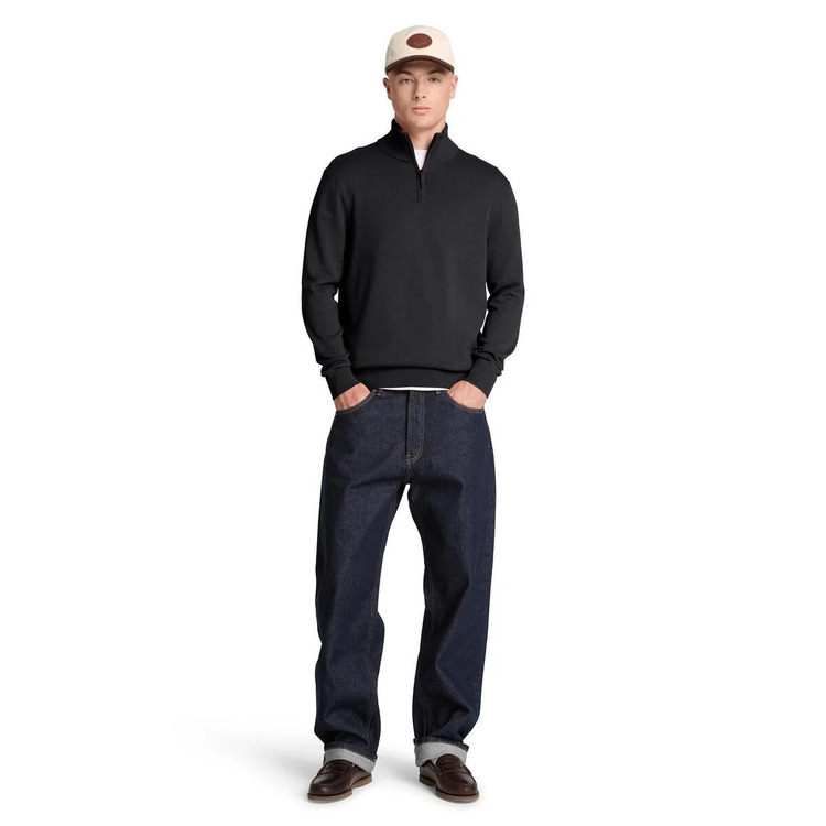 Men's Black Cotton 1/4 Zip Sweater Timberland TBC0YHAY-001