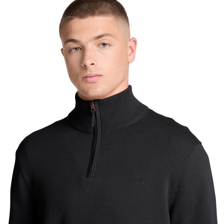 Men's Black Cotton 1/4 Zip Sweater Timberland TBC0YHAY-001