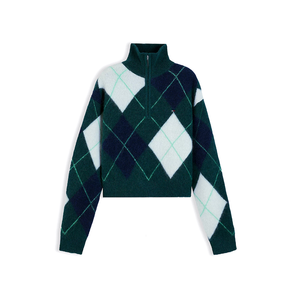 Women's Green Tjw Fluffy Quarter Zip Sweater Tommy Jeans DW0DW23351-MCD