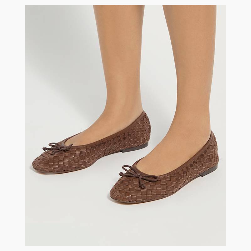 Women's Brown Leather Heat Ballet Pumps Dune London 0075510780013853-BROWN