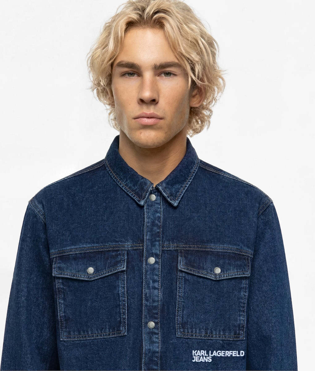 Men's Blue KLJ LOGO DENIM OVERSHIRT Karl Lagerfeld Jeans B4M16004-1NB Blue