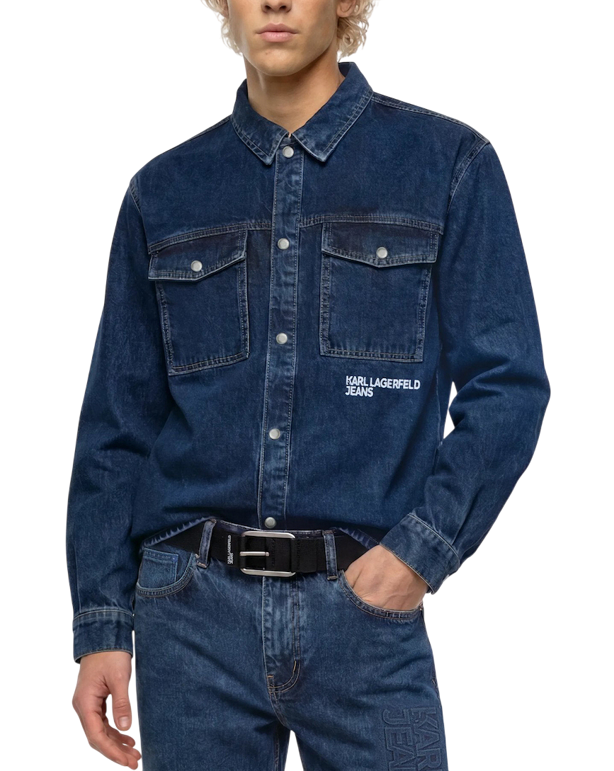 Men's Blue KLJ LOGO DENIM OVERSHIRT Karl Lagerfeld Jeans B4M16004-1NB Blue