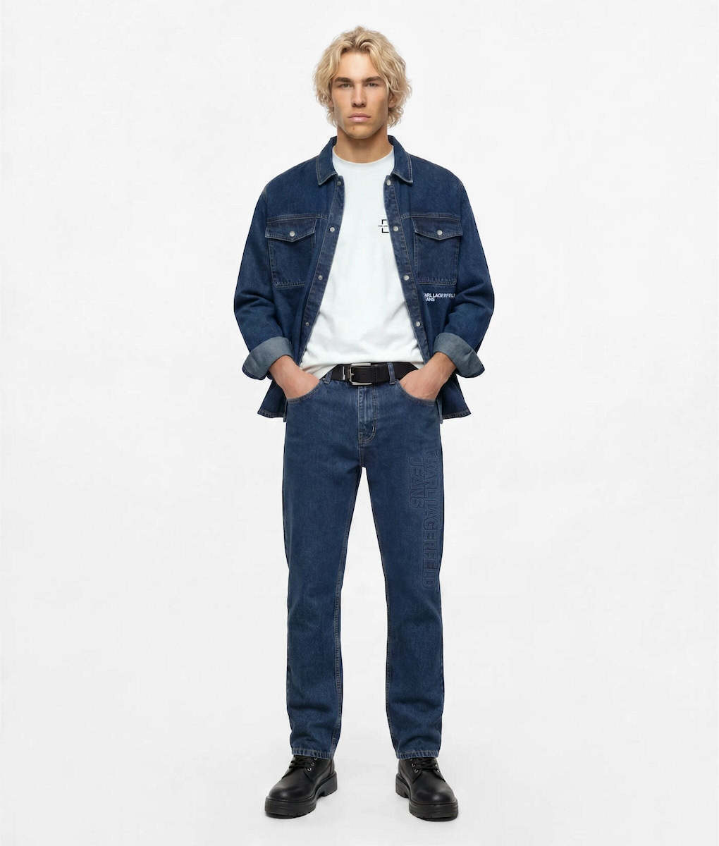 Men's Blue KLJ LOGO DENIM OVERSHIRT Karl Lagerfeld Jeans B4M16004-1NB Blue