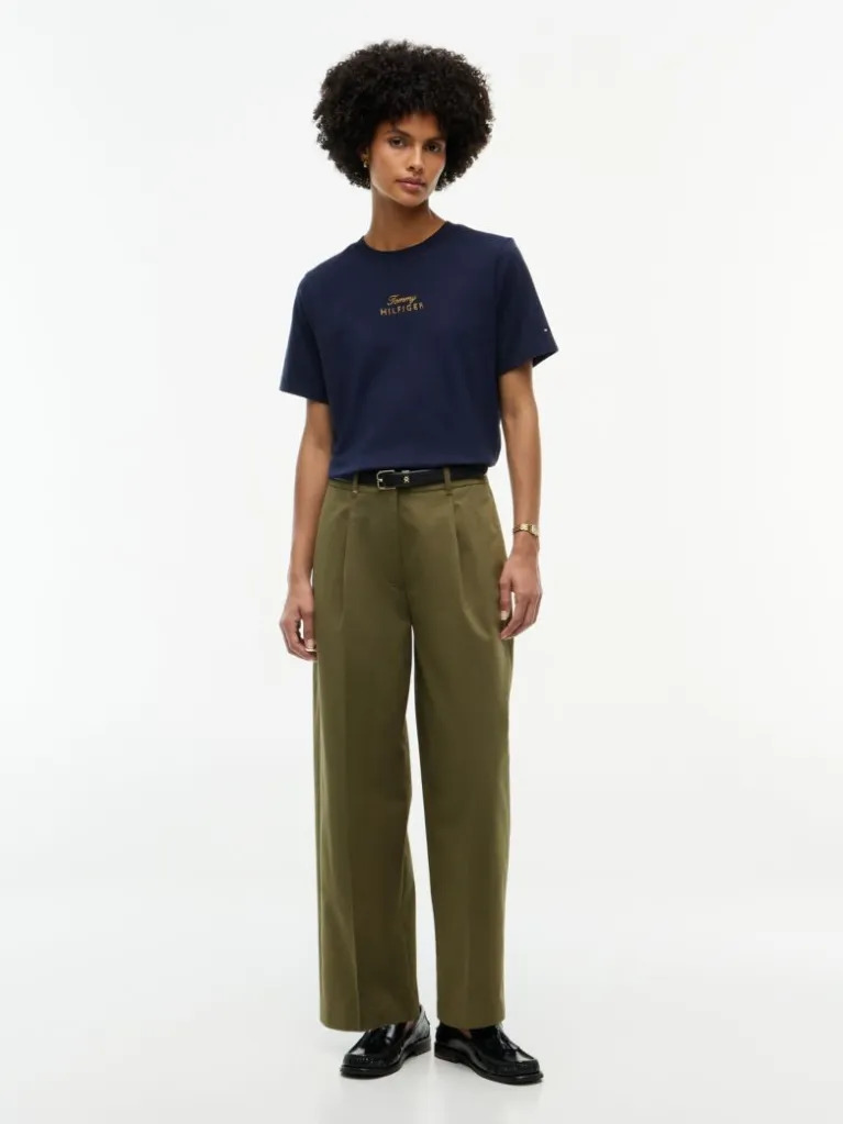 Women's Navy Blue Gold Script Mdrn C-Nk S/s Tee Tommy Hilfiger WW0WW51725-DW6