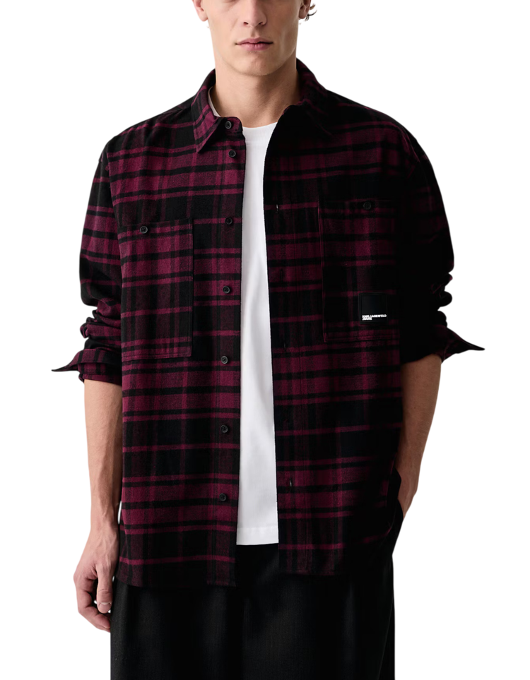 Men's Burgundy KLJ CHECK FLANNEL OVERSHIRT Karl Lagerfeld Jeans B4M16023-C50 Wine
