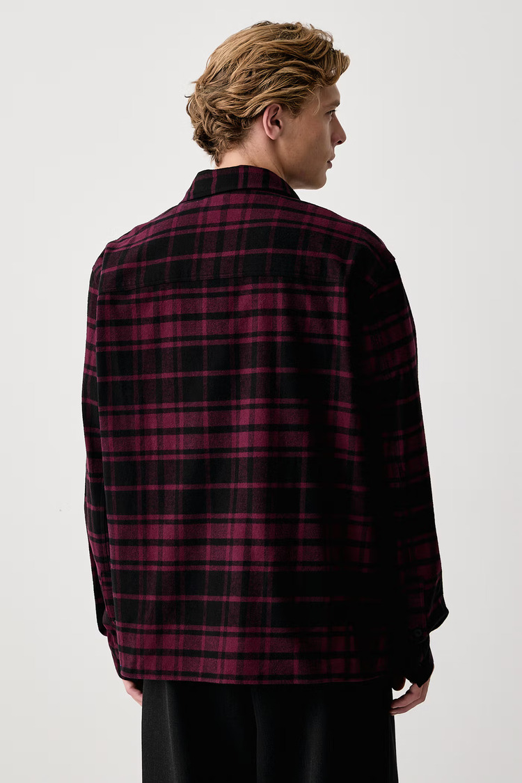 Men's Burgundy KLJ CHECK FLANNEL OVERSHIRT Karl Lagerfeld Jeans B4M16023-C50 Wine