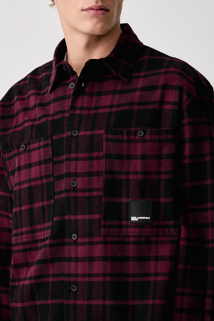 Men's Burgundy KLJ CHECK FLANNEL OVERSHIRT Karl Lagerfeld Jeans B4M16023-C50 Wine